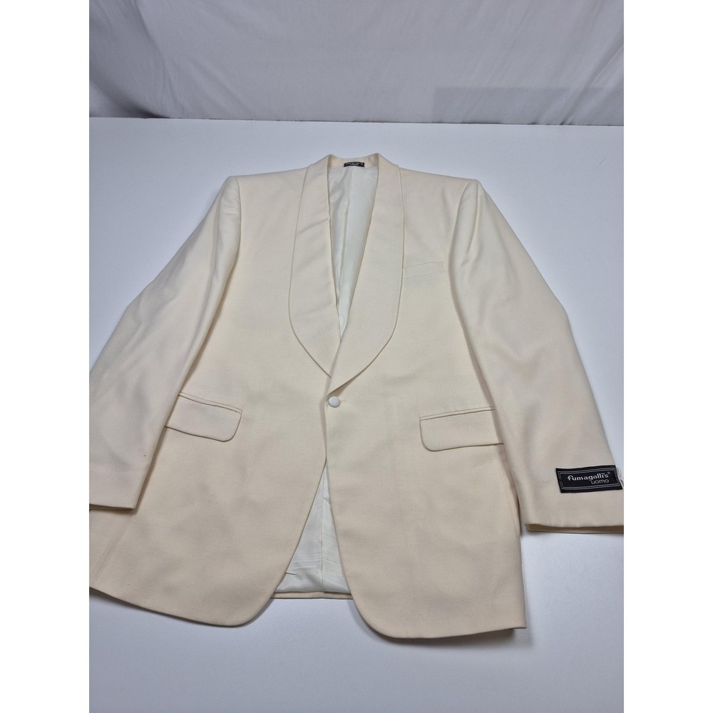 Fumagalli's Suit Jacket Mens 44 Long White 100% Wool Shawl Lapel Tuxedo Formal